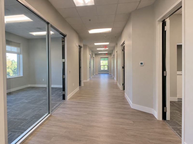 Office corridor with freshly painted walls and trim